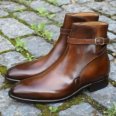 Latest Handmade Men Dark Brown Jodhpurs Buckle Strap Ankle Boot In Genuine Leather