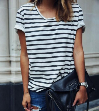 Loose Women Fashion Striped T-Shirt