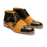 Men’s Handmade Monk Strap Boot’s, Men’s Mustard Suede & Rosewood Leather Boot’s - Thumbnail 1