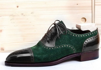 Men’s Handmade Green & Black Shoes, Men’s Leather & Suede Cap Toe Shoes
