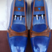 Men's Handmade Blue Leather Butterfly Loafers Two tone dress loafers for men - Thumbnail 4