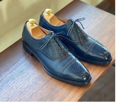Men’s Handmade Oxford Navy Blue Brogues Shoes, Dress Leather Formal shoes