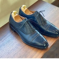 Men’s Handmade Oxford Navy Blue Brogues Shoes, Dress Leather Formal shoes - Thumbnail 4