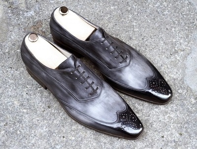 Men’s Handmade Silver Black Oxford Shoes, Men’s Brogue Lace Up Leather Shoes