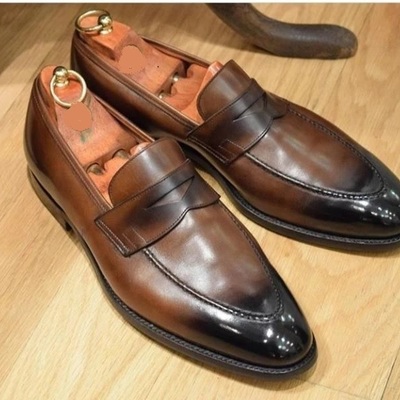 Men’s handmade two tone brown & black shoes, men’s tussles leather loafers - Thumbnail 2