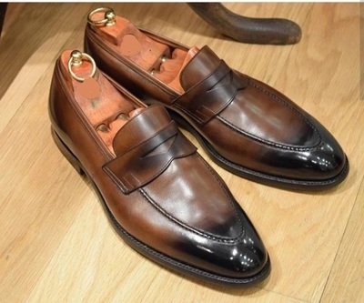 Men’s Handmade Two Tone Brown & Black Shoes, Men’s Tussles Leather Loafers