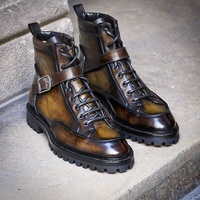 New Men’s Handmade Ankle High Brown Boots, Men’s Monk Strap Leather Boots - Thumbnail 4