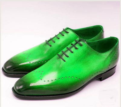 Elegant Two Tone Green Leather Wing Tip Casual Wear Shoes