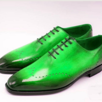Elegant Two Tone Green Leather Wing Tip Casual Wear Shoes - Thumbnail 1