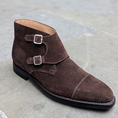 Men’s handmade brown suede boots, men’s double monk ankle boots - Thumbnail 3