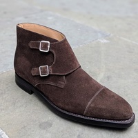Men’s Handmade Brown Suede Boots, Men’s Double Monk Ankle Boots - Thumbnail 1