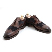 Men New Handmade Brown Leather Black Suede Wing tip Dress Formal Lace Up Shoes for Men's - Thumbnail 4