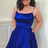 Scoop Neck A-Line Cross Back Satin Short Homecoming Dresses Under 100 - Thumbnail 2