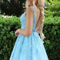 V Neck Lace Beaded Prom Dresses Short Homecoming Dresses - Thumbnail 1