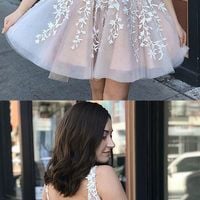 V Neck Lace Beaded Prom Dresses Short Homecoming Dresses - Thumbnail 2