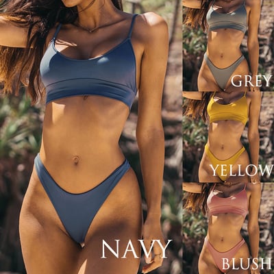New women high waist navy swimsuit sexy top bikini swimwear beachwear