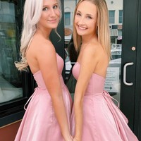 Simple Sweetheart Red Satin Short Homecoming Dresses  - Thumbnail 2