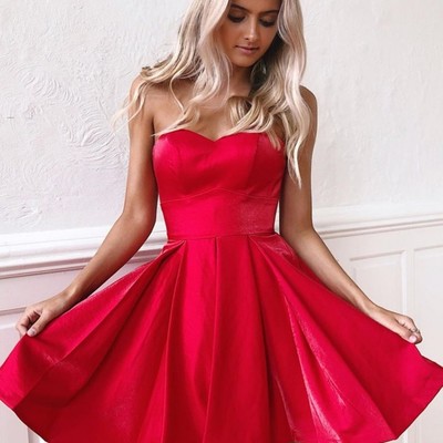 Simple sweetheart red satin short homecoming dresses  - Thumbnail 5