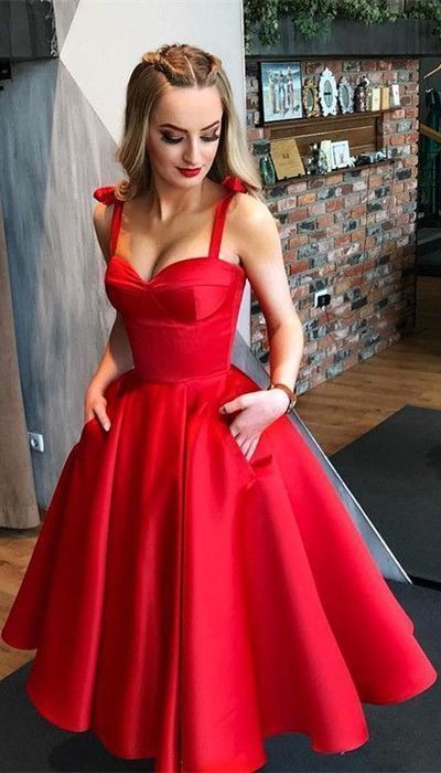 Vinatge Red sweetheart neck satin short prom dress, homecoming dress