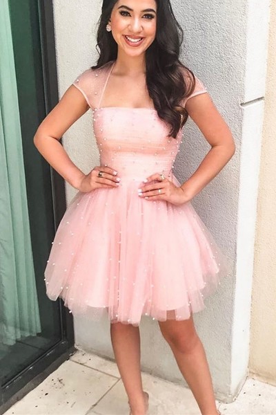 Short Pink Beaded Prom Dress Homecoming Dresses Graduation Party Dresses