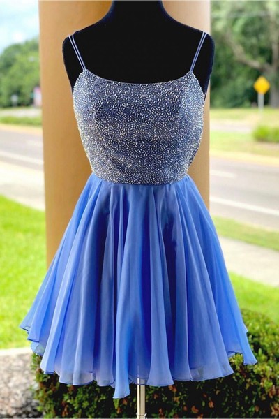 Scoop Neck Cross Back Beaded Homecoming Dresses Short Prom Dresses