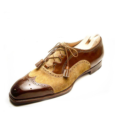 New men brown leather suede shoes, men's wing tip dress leather shoes 2020 - Thumbnail 2