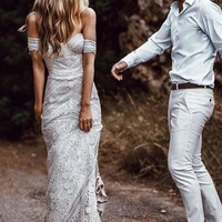 Mermaid Lace Sweetheart Elegant Bridal Long Wedding Dresses, Boho Bridal Dress  - Thumbnail 1
