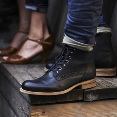 Handmade black ankle boot great military lace up leather formal boot 