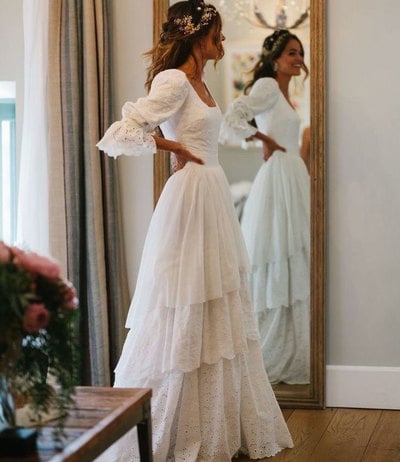 Square Wedding Dresses Bridal Gown with Sleeves