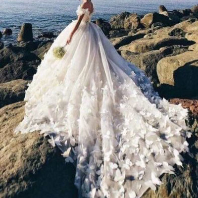 Off the shouder wedding dresses bridal gown with butterlies - Thumbnail 3