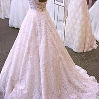 Elegant Lace Bridal Dress, White Long Backless Lace Wedding Dress - Thumbnail 1