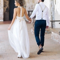 Simple Jewel Sleeveless Wedding Gown,Lace Top Wedding Dress,Tulle Beach Wedding Dress  - Thumbnail 1