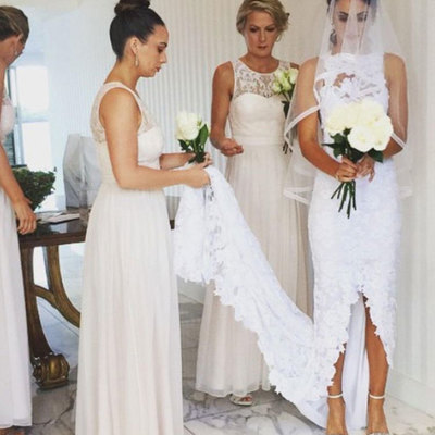 Elegant chiffon bridesmaid dresses with lace - Thumbnail 4