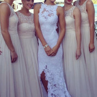 Elegant Chiffon Bridesmaid Dresses with Lace - Thumbnail 1