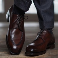 Handmade Men Office Beauty Dark Brown Split Toe Leather Lace Up Shoes - Thumbnail 1