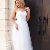 Hot Summer Boho Beach Wedding Dress Long Tulle Spaghetti Straps Prom Dress - Thumbnail 2