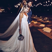 Excellent Tulle Spaghetti Straps Neckline A-line Wedding Dresses With Appliques  - Thumbnail 2