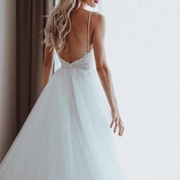 Shining Tulle Spaghetti Straps Beaded Appliqued A-line Wedding Dresses - Thumbnail 3