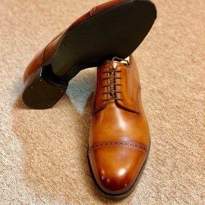 Decent mens handmade tan brown oxfords leather captoe formal lace up shoes - Thumbnail 3