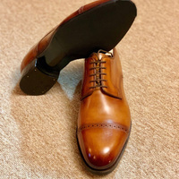 Decent Mens Handmade Tan Brown Oxfords Leather Captoe Formal Lace Up Shoes - Thumbnail 1