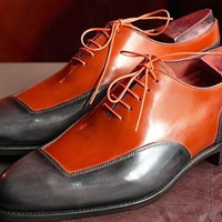 Men’s Handmade Red and Gray Leather Shoes, Men’s Formal Lace Up Shoes - Thumbnail 1