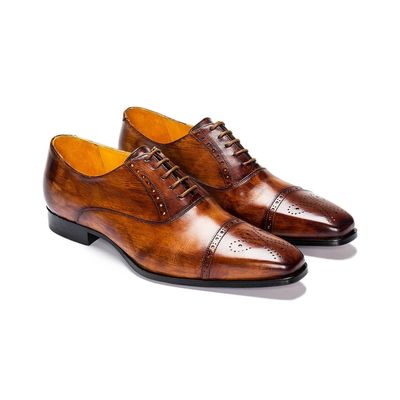 Men’s Handmade Wooden Shaded Tan Brown Shoes, Men’s Oxford Brogue Shoes