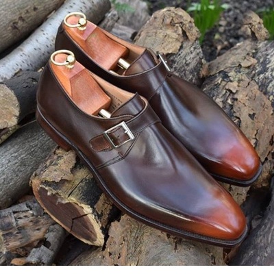 Men’s handmade brown multi shaded shoes, men’s leather monk shoes - Thumbnail 2