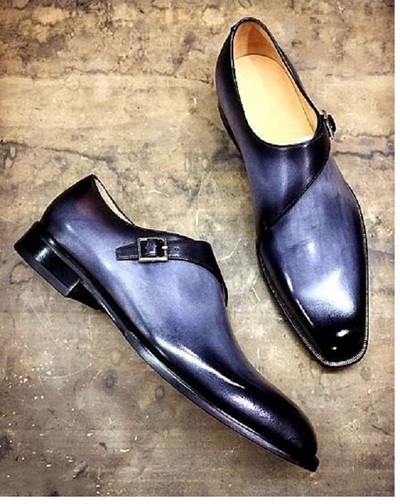 Monk Straps Burnished Blue Tone Premium Leather Customized Monk Shoes