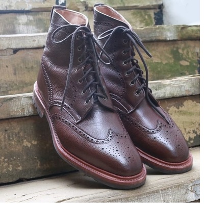 Handmade men's brown boots,men's wing tip lace up leather boots,formal boot - Thumbnail 3