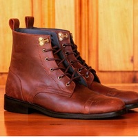 Handmade Men's Brown boots,Men's Cap Toe Lace Up leather boots - Thumbnail 4