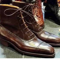 Men's Brown Ankle Wing Tip Lace Up Leather Suede Cap Toe Handmade  Boots - Thumbnail 4