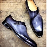Monk Straps Burnished Blue Tone Premium Leather Customized Monk Shoes - Thumbnail 4