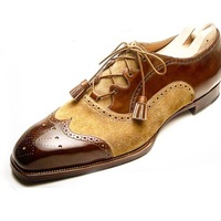 New Men Handmade Brown Leather Suede Shoes, Men's Wing Tip Dress Leather Shoes 2020 - Thumbnail 1