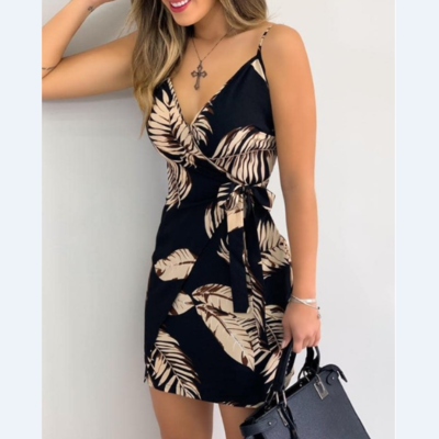 V-neck sling printed sleeveless dress - Thumbnail 4